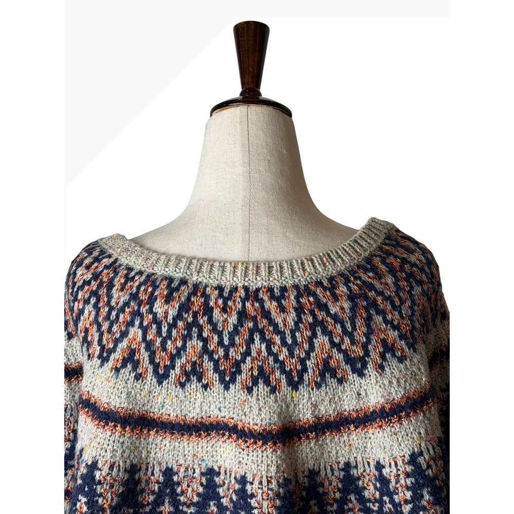 Anthropologie Sleeping On Snow Sweater Poncho Women Medium Beige Fair Isle Wool - Picture 5 of 12
